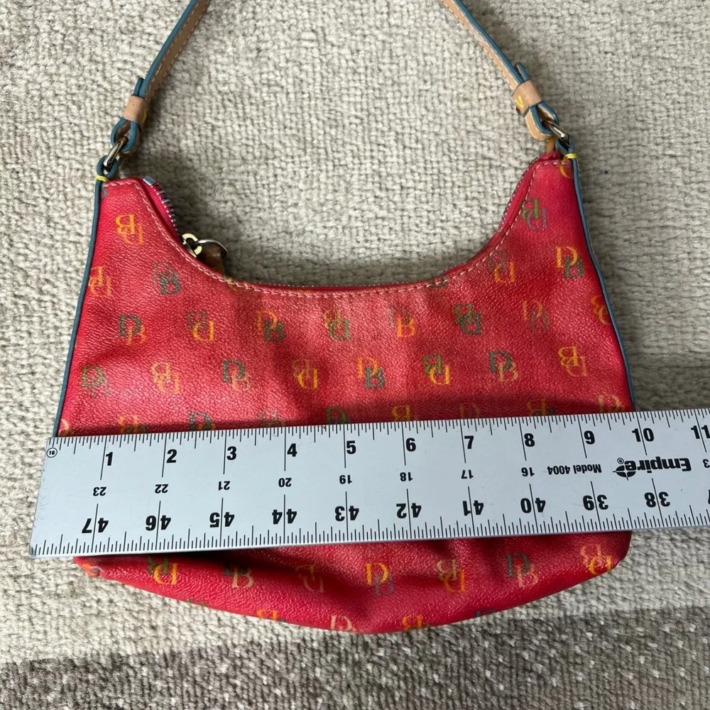 Y2K Dooney & Bourke Red Monogram Small Shoulder‎ Bag Heart Charm Rainbow Zip